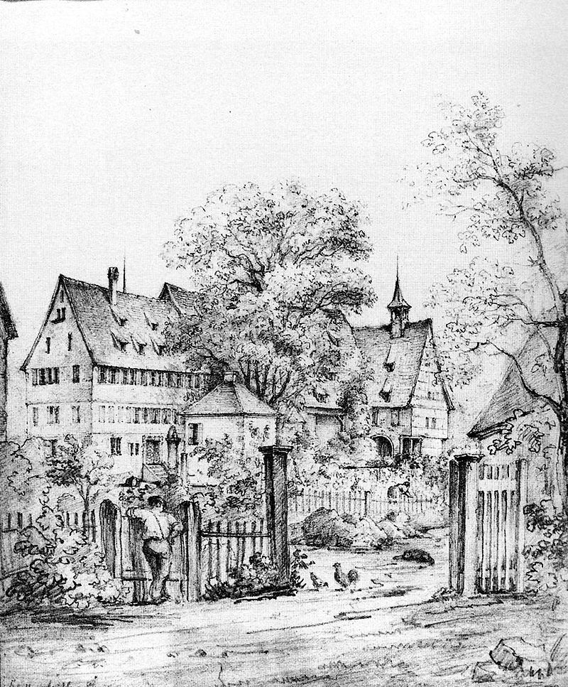 Hölderlins Geburtshaus, Bleistiftzeichnung um 1800 von Julius Nebel
