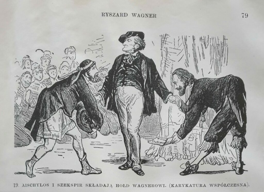 Karikatur-Shakespeare und Aischylos huldigen Richard Wagner
